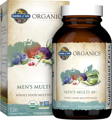 Garden of Life Organics Multivitamina de alimentos enteros orgánicos para hombres de 40 años o más 120 tabletas, multivitamínico vegano para hombres