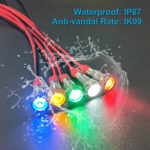 Miniatura 4 de 5Pcs 12V-24V Luz indicadora LED de ahorro de energía Montaje de orificio 8mm (1/3") 20mA Señal de lámpara de cabeza plana ancha impermeable piloto