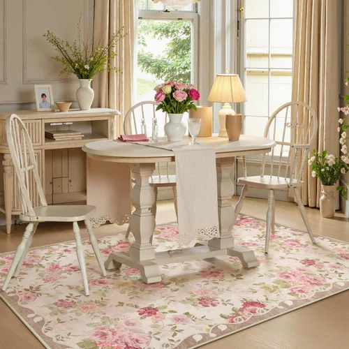 Miniatura 5 de Lahome Alfombra Floral Lavable de 3 x 5 Pies, Alfombras Pequeñas para Dormitorio, Suave Antideslizante, Alfombras para Entrada, Alfombra de Pila