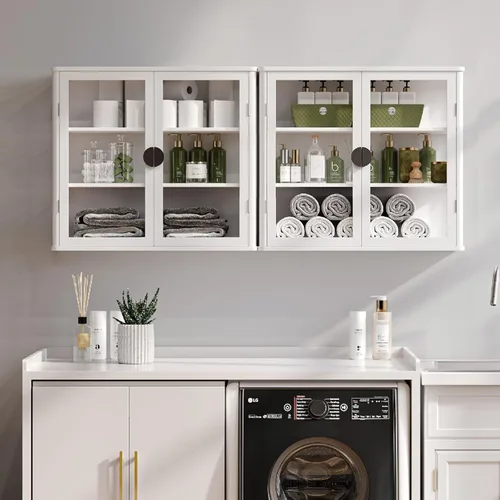 Miniatura 13 de NEWOWNDS Gabinete de Almacenamiento de Pared con Vitrina de Vidrio Templado Negro, Gabinete de Pared para Baño, Gabinete Montado en la Pared