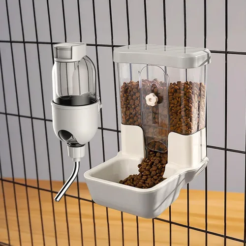 Dispensador automático de agua para alimentos para mascotas, juego de botellas de agua para jaula de jaula de jaula de alimentación para perros Gris
