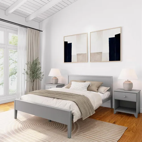 Miniatura 22 de Plank+Beam Estructura de cama individual de madera maciza, cama plataforma con cabecero, color nogal