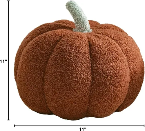 Miniatura 3 de Cojín de felpa con diseño de calabaza simulada 3D para sofá (11 pulgadas, marrón), 1 unidad (paquete de 1)