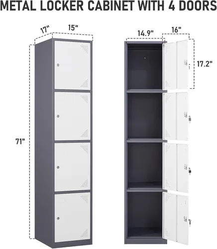 Miniatura 3 de MIIIKO Taquillas de Almacenamiento de Metal, Armario Grande de 4 Puertas para Empleados, Escuela, Gimnasio, Gabinete de Almacenamiento para Hogar