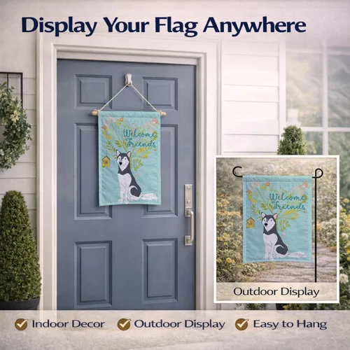 Miniatura 8 de Caroline's Treasures BB7594GF Bandera de jardín de Husky siberiano con texto en inglés "Welcome Friends" - Bandera decorativa para patio exterior