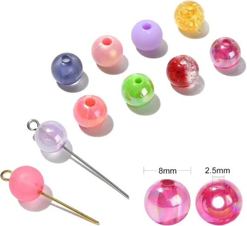 Miniatura 3 de LiQunSweet 200 cuentas acrílicas opacas de 0.315 pulgadas (0.315 in), cuentas redondas de color AB, cuentas sueltas espaciadoras para fabricación