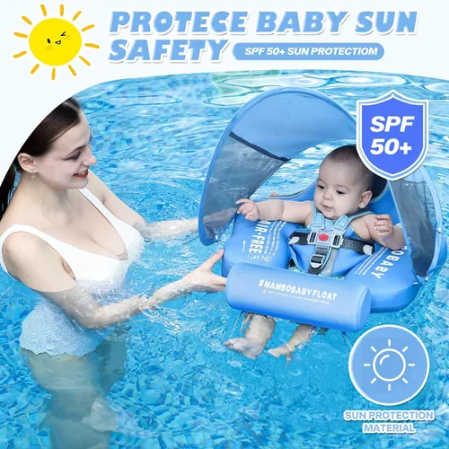 Miniatura 2 de Flotadores para bebé para piscina con dosel toldo de protección solar extraíble Mambobaby Float No Inflable Mejora Añadir cola Evitar Voltear Verde