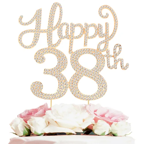 Miniatura 47 de LASKYER Decoración de feliz cumpleaños número 10, decoración de pastel de diamantes de imitación dorados de 10º cumpleaños – Letrero de metal