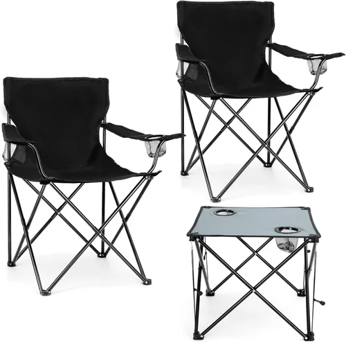 Leonyo Paquete de 2 sillas de campamento para adultos, sillas de césped con mesa, sillas plegables resistentes para exteriores, sillas deportivas de