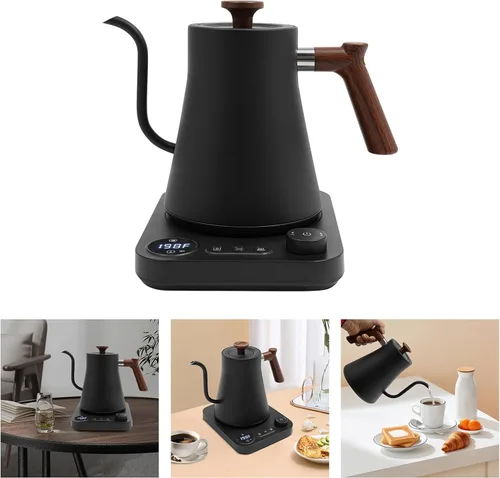 Miniatura 8 de Hervidor eléctrico de cuello de cisne, 1200 W, calor rápido, 0.9 L, temperatura ajustable, 104-212 °F ± 1 °F, 24 horas para mantener el calor, Blanco