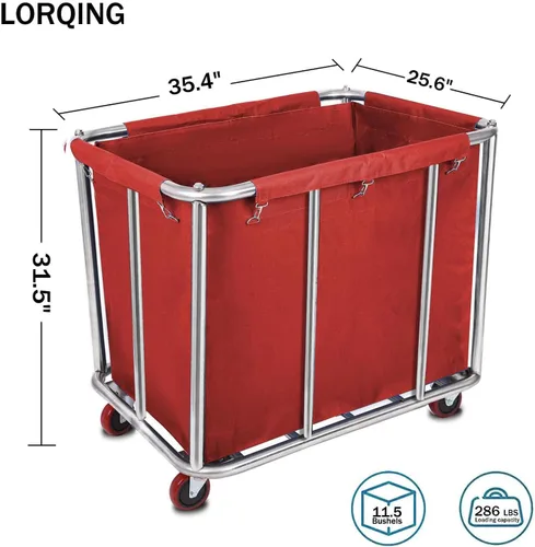 Miniatura 2 de 12 Bushels - Carrito de lavandería para comercial/hogar, cesta de lavandería grande de acero inoxidable con ruedas, para hotel, escuela, lavandería