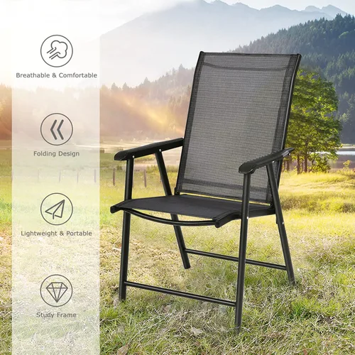 Miniatura 8 de S AFSTAR Juego de 4 sillas de patio, sillas de comedor plegables para exteriores con reposabrazos, sillas plegables para porche para césped, Negro