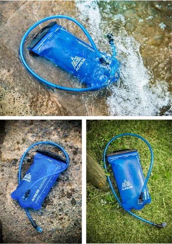 Miniatura 9 de AONIJIE Bolsa de agua plegable de hidratación a prueba de fugas, depósito de agua para senderismo al aire libre, mochilero, correr, ciclismo 1.5L-TPU