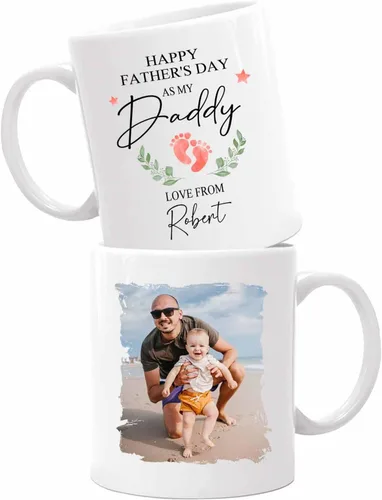 Miniatura 13 de Marco de fotos personalizado para niños, taza de café de regalo para papá y papá, taza de café blanca con texto en inglés "Dad We Love You", taza