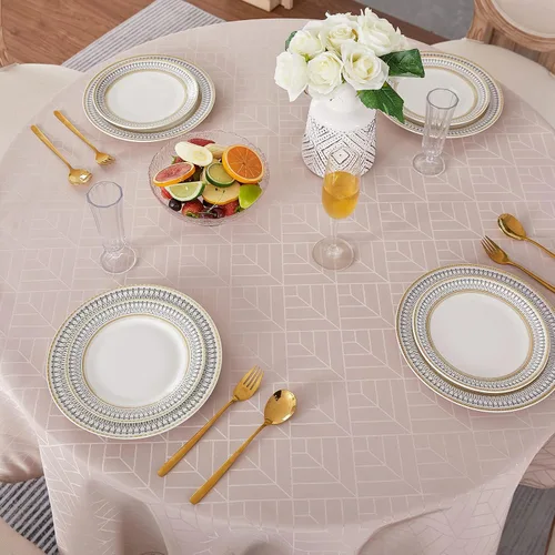 Miniatura 3 de Mantel redondo de Jacquard, mantel de mesa de poliéster con patrón geométrico, sedoso, suave, impermeable, lavable, para cocina, comedor, exterior