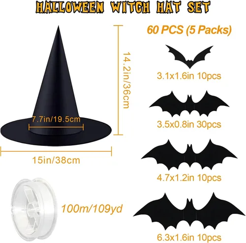 Miniatura 2 de Legigo Sombrero de bruja para disfraz de Halloween, sombrero de bruja colgante negro, accesorios de disfraz de bruja para Halloween, fiesta de 12