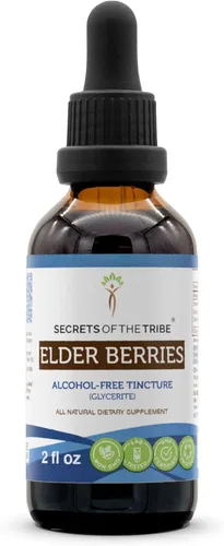Secrets of the Tribe Bayas de saúco tintura sin alcohol (glicerita) 678 mg de bayas de saúco (Sambucus Nigra) Baya seca (2 onzas líquidas)