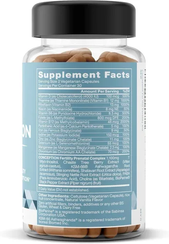 Miniatura 9 de Conception Suplementos de fertilidad para mujeres – Ayuda a la ovulación, equilibrio hormonal y ciclos regulares – Apoyo vitamínico prenatal