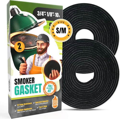 Junta para Big Green Egg S-M - 2 paquetes x 5 pies de junta de sellado para ahumador - Junta BGE de fieltro de 3/4" x 1/8" - Compatible con Big