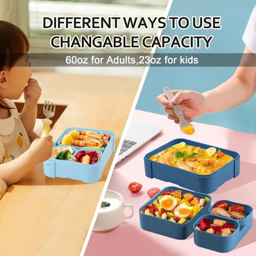 Miniatura 6 de Lonchera para niños, sin BPA, caja Bento de 3 compartimentos a prueba de fugas para mochilas, apta para microondas y lavavajillas, contenedor