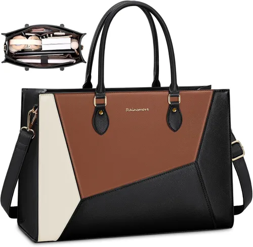 RAINSMORE Bolsa de mano para laptop para mujer, 15.6 pulgadas, bolsas de trabajo grandes para mujeres, impermeables, para negocios, oficina,