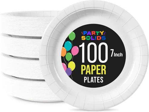 Miniatura 41 de Exquisite Party Solids - Platos desechables de papel amarillo de 7 pulgadas, para fiestas, 100 unidades, resistentes, 350 GSM, suministros
