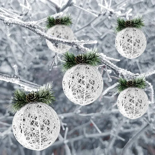 Miniatura 4 de Adornos de bola de Navidad, juego de 4 piezas de hilo de ratán de piña blanca, adorno de árbol de Navidad, árboles de Navidad, decoración de fiesta
