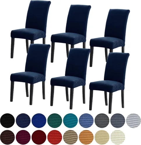 Miniatura 33 de Juego de 6 fundas elásticas para sillas de comedor, fundas para sillas de comedor lavables y removibles, fundas para sillas de comedor protectoras