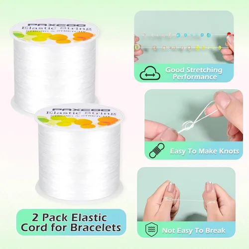 Miniatura 2 de PAXCOO 2 Rollos de Cuerda Elástica para Pulseras, Cuerda Elástica Mágica para Pulseras, Collares, Cuentas de Arcilla, Cuentas Pony (Blanco)