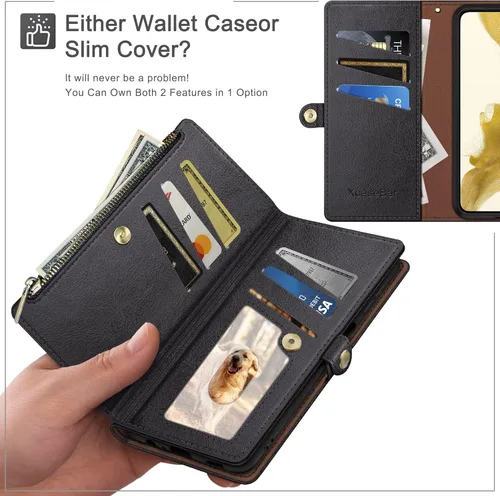 Miniatura 3 de XcaseBar Funda tipo cartera para Samsung Galaxy S22 Ultra con cremallera y tarjetero de crédito [bloqueo RFID], funda de piel sintética con tapa