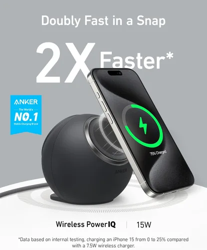 Miniatura 2 de Anker MagGo Estación de Carga Magnética, Certificada Qi2 de 15W Cargador Inalámbrico MagSafe Ultra-Rápido para iPhone 15/14/13, Regleta