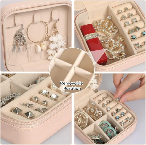 Miniatura 2 de Konelia Pequeño organizador de joyero, mini organizador portátil de joyería de viaje, caja de almacenamiento de anillos, aretes, collares, hijas