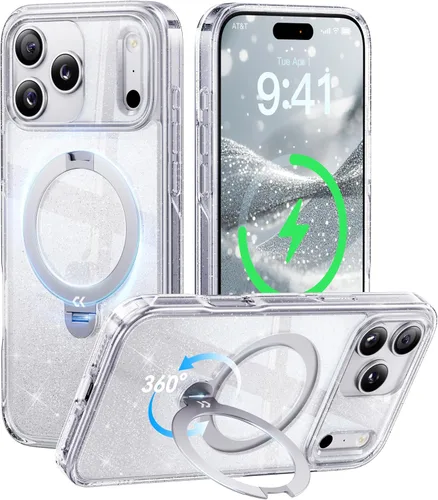 Miniatura 18 de CASEKOO Funda plateada brillante para iPhone 17 Pro con soporte magnético giratorio de 360 grados [compatible con MagSafe]