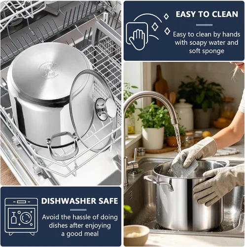 Miniatura 7 de P&P CHEF Olla de acero inoxidable de 8 cuartos con tapa, olla grande para cocinar sopa de pasta, utensilios de cocina para estufas eléctricas de gas