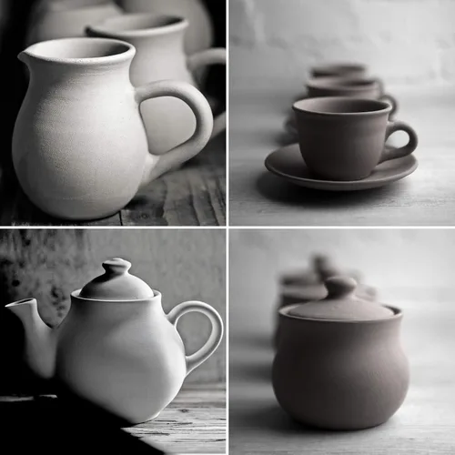 Miniatura 7 de Juego de tetera de cerámica de lunares blancos y negros hechos a mano, tetera grande de 1,7 l/60 onzas, 4-6 tazas, jarra de leche, azucarero, juego
