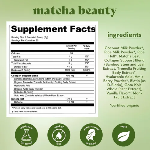 Miniatura 3 de Copina Co. Matcha Beauty - Mezcla de bebida vegana de colágeno potenciador: bebida vegana cremosa con soporte de colágeno a base de plantas, sabor