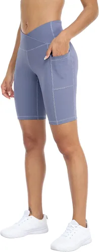 Miniatura 2 de WHOUARE Paquete de 4 pantalones cortos de yoga con bolsillos para mujer, cintura alta, atléticos, correr, entrenamiento, gimnasio, control de abdomen