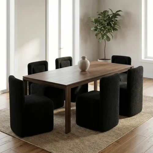 Miniatura 10 de Hyfirm Juego de 2 sillas de comedor tapizadas negras, sillas escandinavas Parsons sin brazos de tela Boucle con cojín de asiento de felpa