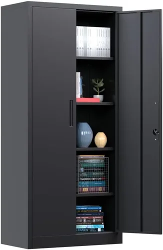 Miniatura 20 de PAOFIN Vitrina de Exhibición con Cerradura de 47" de Alto con Puerta de Vidrio, Gabinetes de Metal con 3 Estantes Ajustables, Gabinete Vitrina
