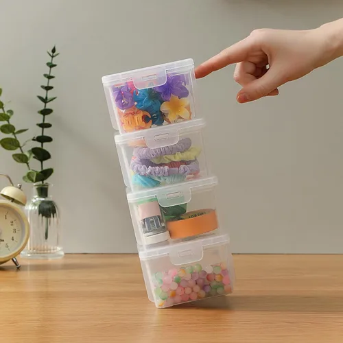 Miniatura 8 de Paquete de 10 cajas organizadoras de cuentas, pequeños recipientes de plástico transparente con tapas, almacenamiento de manualidades para cuentas