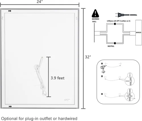 Miniatura 8 de Bonnlo Espejo de baño LED antiempañador de 32 "24" con luces táctiles/regulables