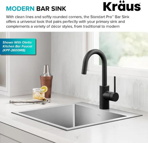 Miniatura 5 de Kraus Standart PRO - Fregadero de cocina de acero inoxidable de calibre 16 con tazón individual para bar, montaje superior/inferior de 18 pulgadas
