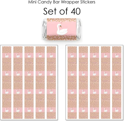 Miniatura 3 de Big Dot of Happiness Swan Soiree - Mini calcomanías para envolver barras de caramelo, baby shower de cisne blanco o fiesta de cumpleaños, pequeños
