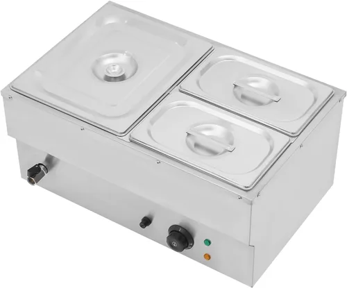 Calentador de alimentos comercial de 3 bandejas, 110 V, 1,5 KW, mesa de vapor eléctrica de 5.9 in/6 pulgadas de profundidad, buffet profesional de