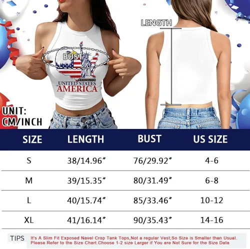 Miniatura 6 de Camiseta corta con bandera estadounidense para mujer, patriótica de Estados Unidos, para el 4 de julio, sexy, expuesta, suave, para verano, sin