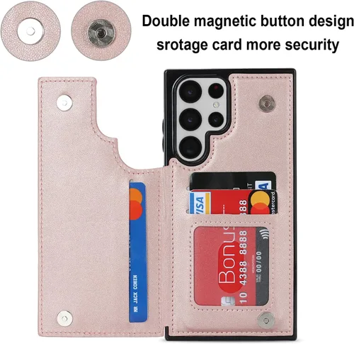 Miniatura 4 de Asuwish Funda de teléfono para Samsung Galaxy S22 Ultra 5G con protector de pantalla de vidrio templado y soporte de tarjeta de crédito RFID de Oro