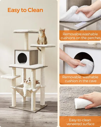 Miniatura 3 de Feandrea Árbol para gatos, torre moderna para gatos de 56.3 pulgadas, condominio de felpa de varios niveles con postes rascadores, hamaca, cojín