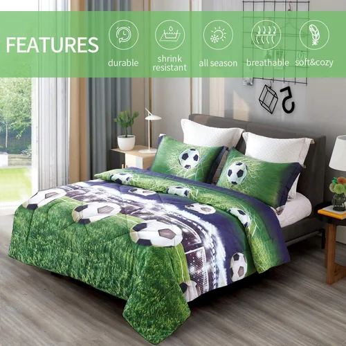 Miniatura 2 de ENJOHOS Juego de edredón individual para niños, juegos de ropa de cama de 2 piezas tamaño individual con diseño de fútbol, edredón ligero