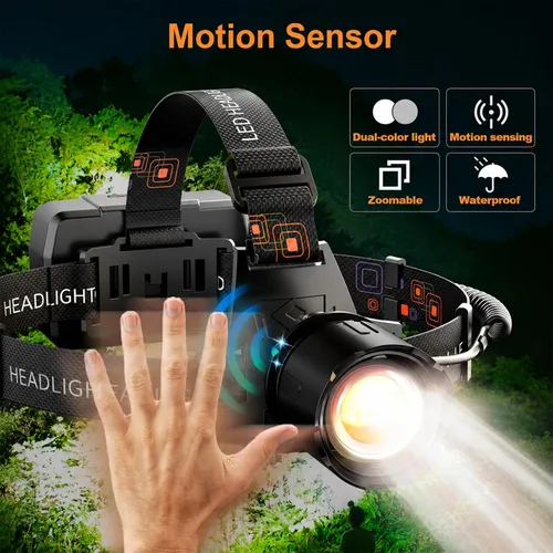 Miniatura 2 de SKYFIRE Linterna frontal recargable de 3000 lúmenes, faros LED más brillantes para adultos con batería de 7500 mAh, sensor de movimiento impermeable