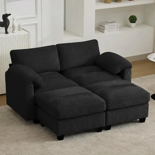 Miniatura 35 de Sofá biplaza modular de 61 pulgadas, asiento extra profundo para sala de estar, sofá de pana profundo con almohadas para reposabrazos, cosido